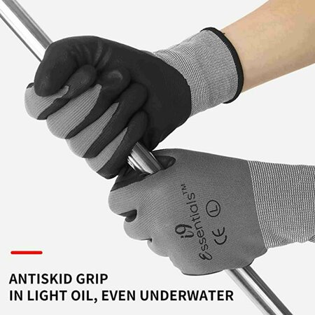 I9 Essentials Micro Foam Nitrile Coated Work Gloves Best Grip Grey Size L, 12PK 100020